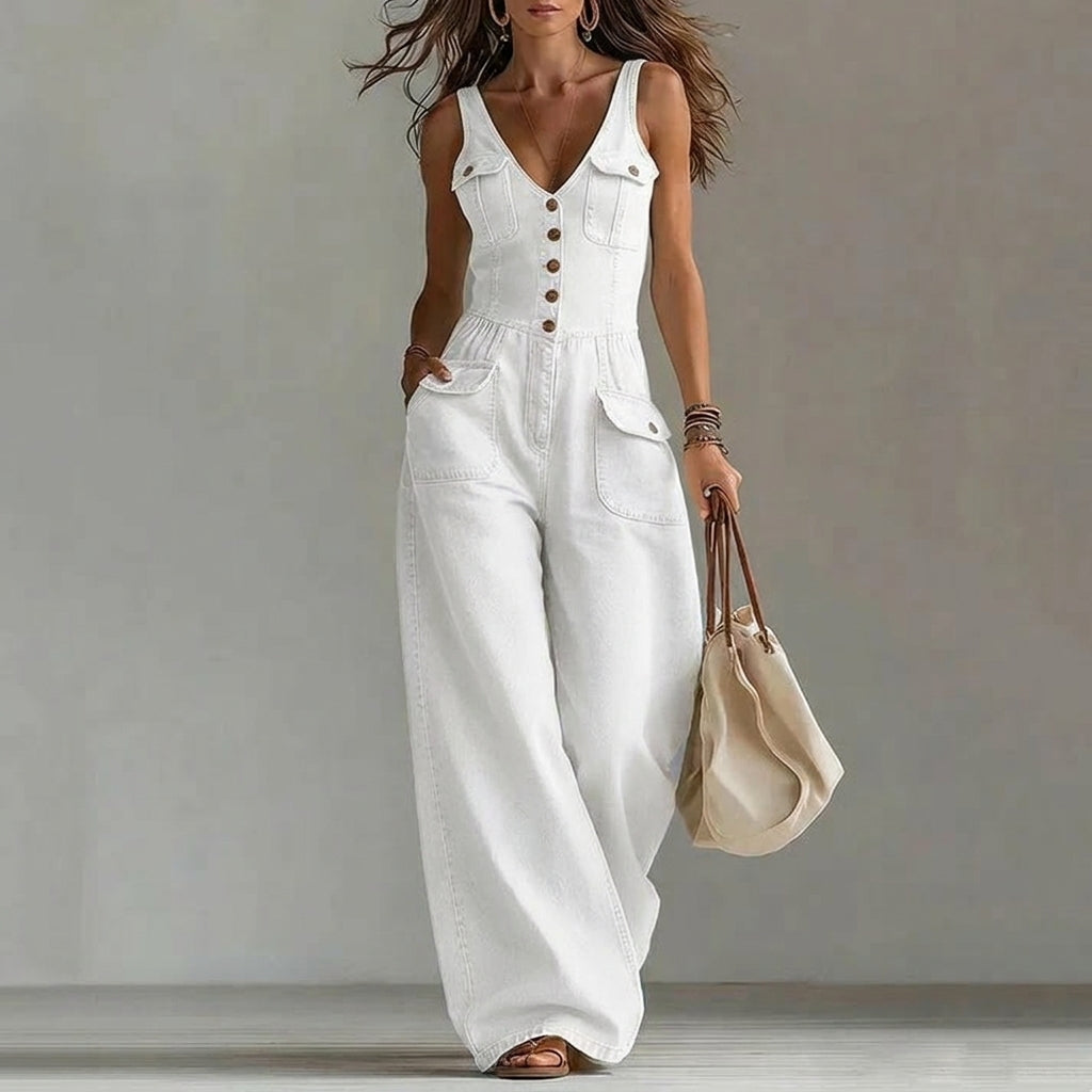 Violante | Tuta in denim senza maniche con scollo a V