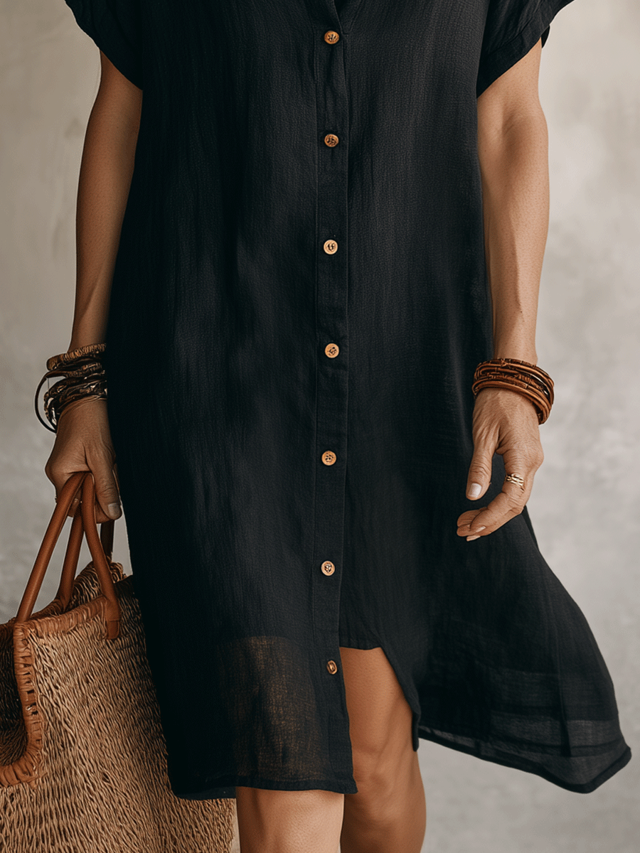 Valentina | Abito midi nero in lino
