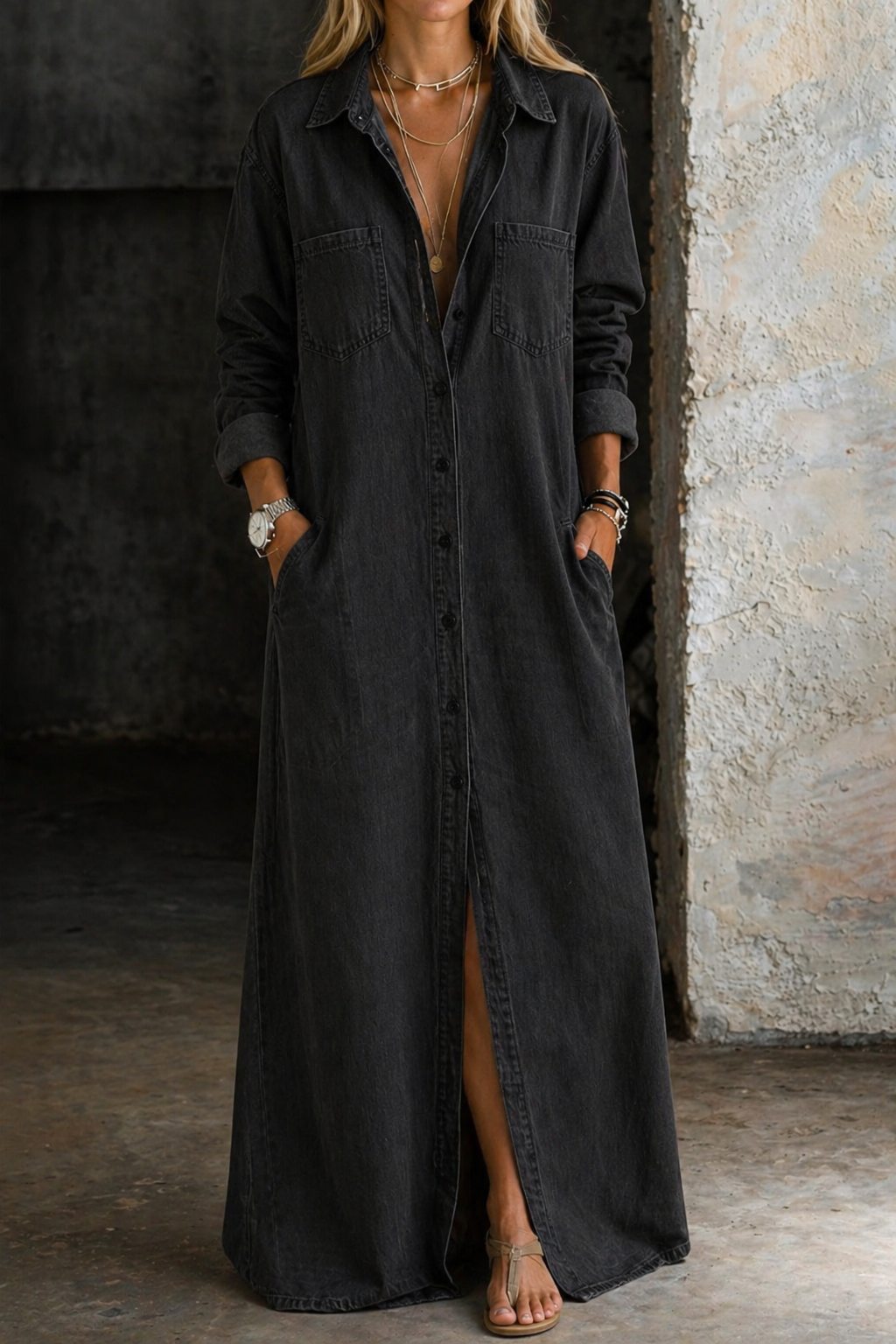 Christina | Abito in denim con bottoni