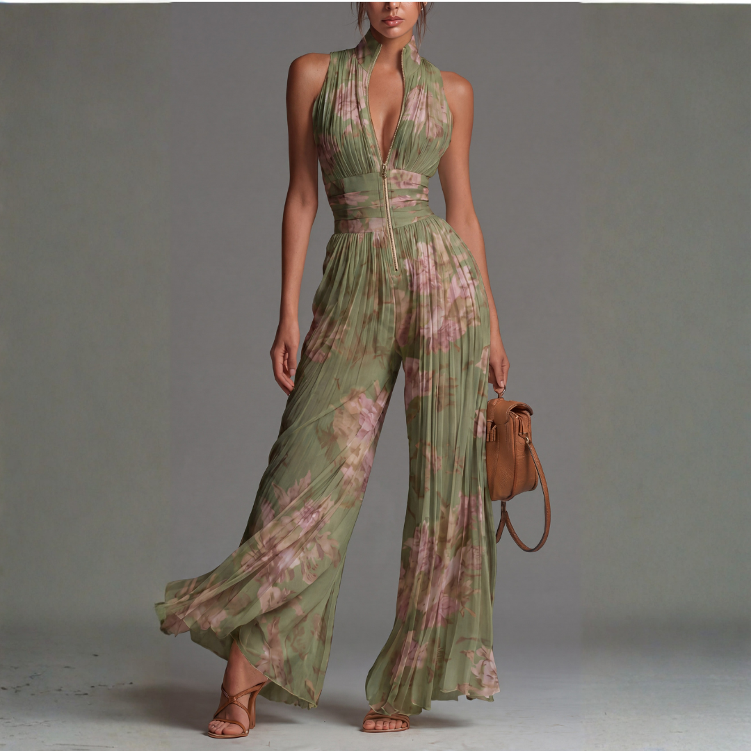 Natalina | Pleated Floral Chiffon Jumpsuit