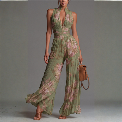 Natalina | Pleated Floral Chiffon Jumpsuit