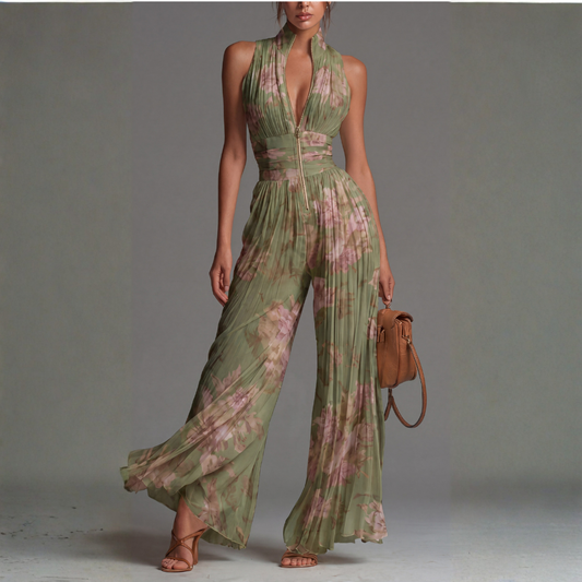 Natalina | Pleated Floral Chiffon Jumpsuit