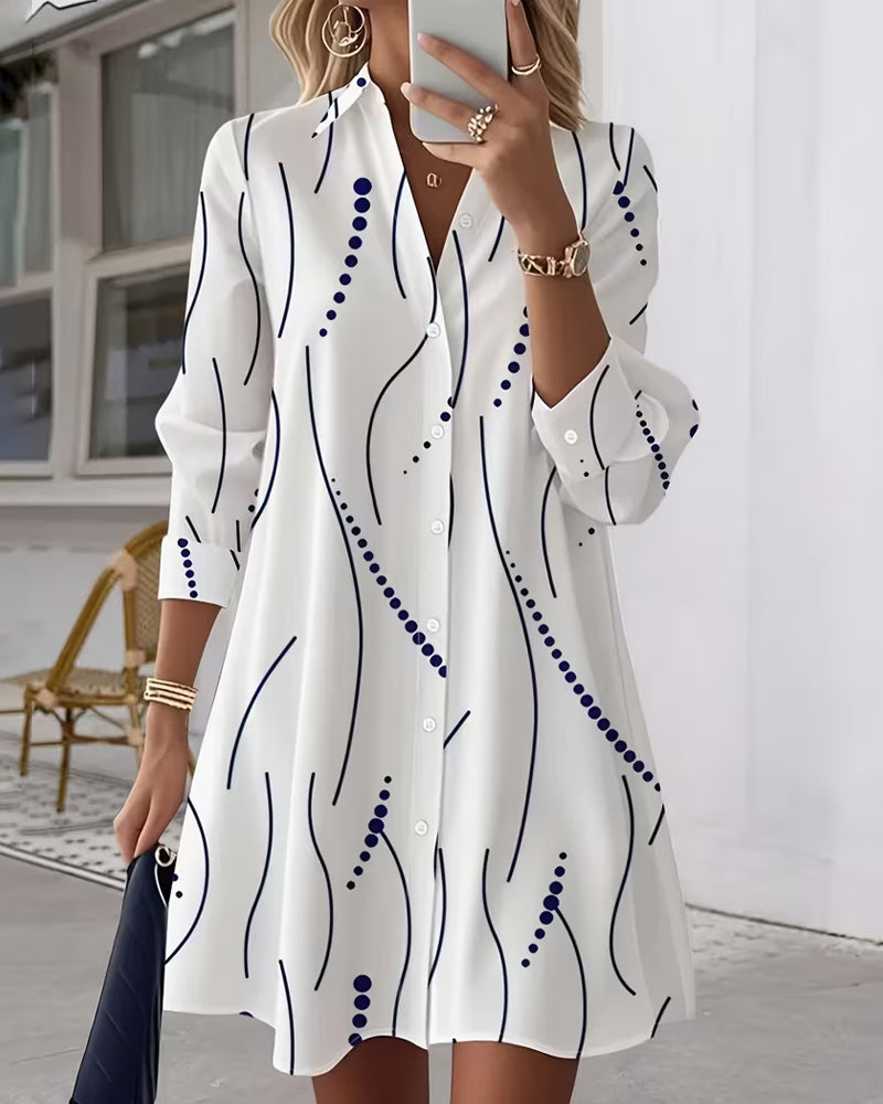 Gina | Abito Camicia Elegante con Stampa Ondulata