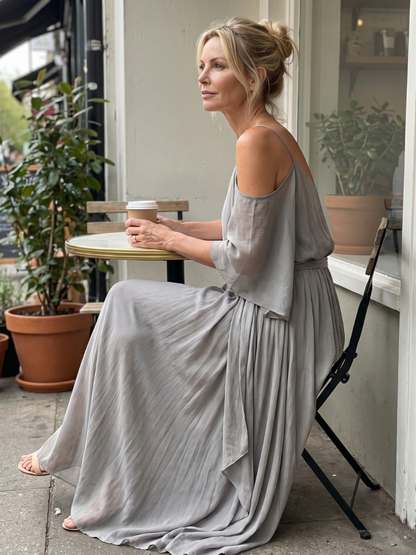 Marisol | Set con Top Drappeggiato a Spalle Scoperte e Pantaloni a Gamba Larga
