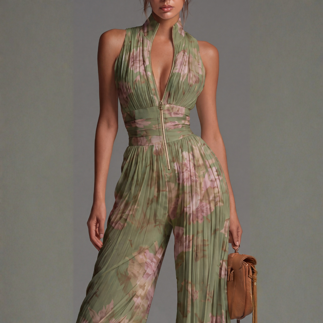 Natalina | Pleated Floral Chiffon Jumpsuit