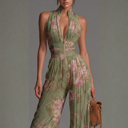 Natalina | Pleated Floral Chiffon Jumpsuit