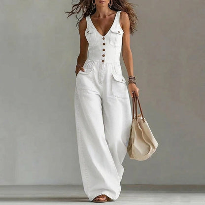 Violante | Tuta in denim senza maniche con scollo a V