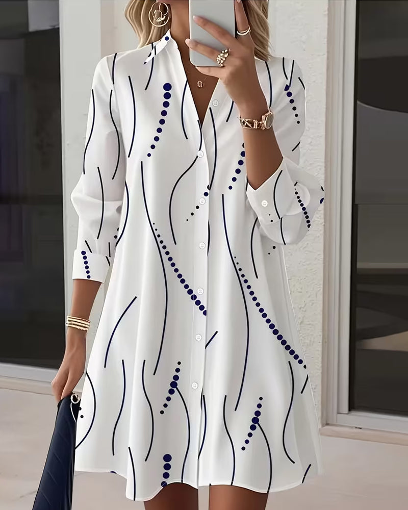 Gina | Abito Camicia Elegante con Stampa Ondulata
