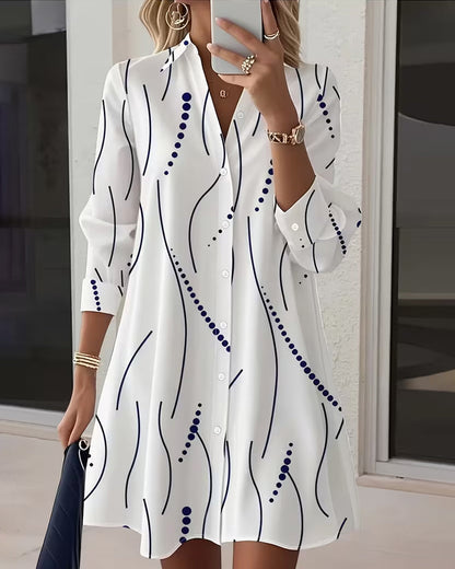 Gina | Abito Camicia Elegante con Stampa Ondulata