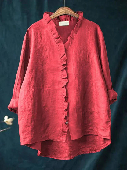 Sanela | Camicia Casual in Cotone e Lino con Volant Elegante