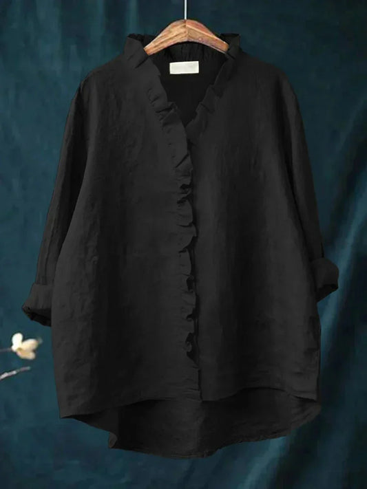 Sanela | Camicia Casual in Cotone e Lino con Volant Elegante