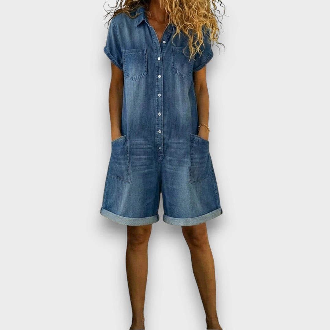 Mina | Salopette corta vintage in cotone effetto denim