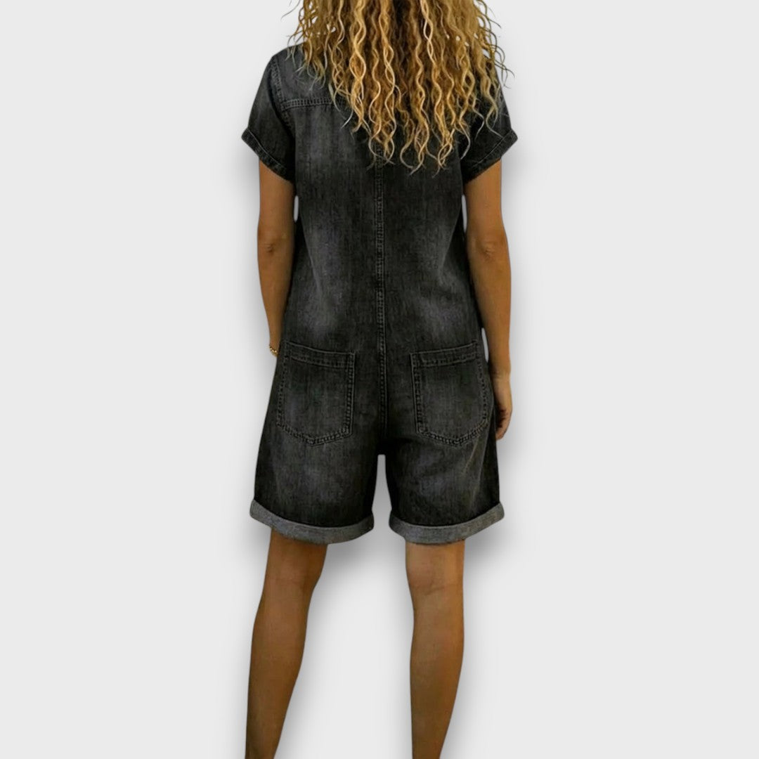 Mina | Salopette corta vintage in cotone effetto denim