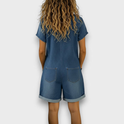 Mina | Salopette corta vintage in cotone effetto denim