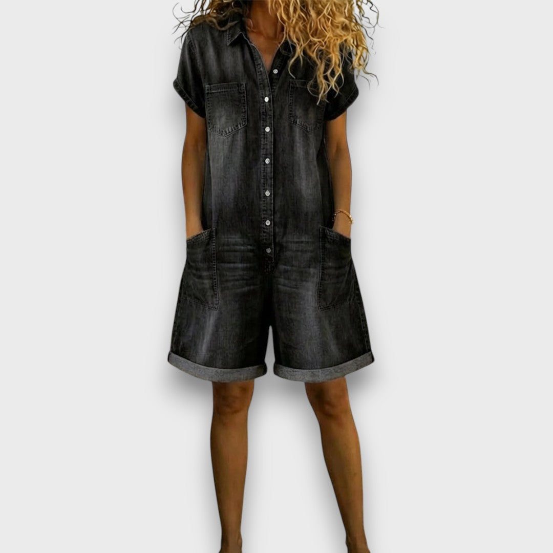 Mina | Salopette corta vintage in cotone effetto denim