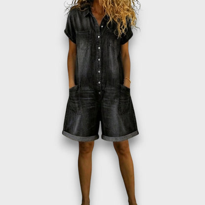 Mina | Salopette corta vintage in cotone effetto denim