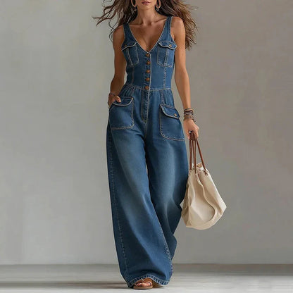 Violante | Tuta in denim senza maniche con scollo a V