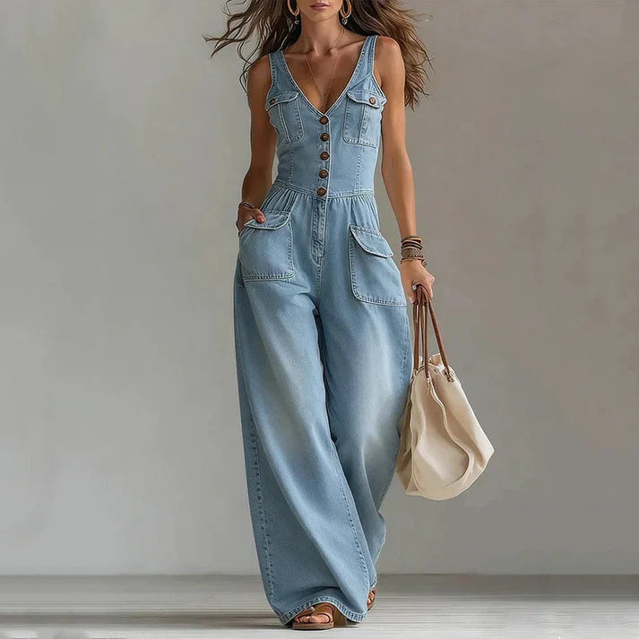 Violante | Tuta in denim senza maniche con scollo a V
