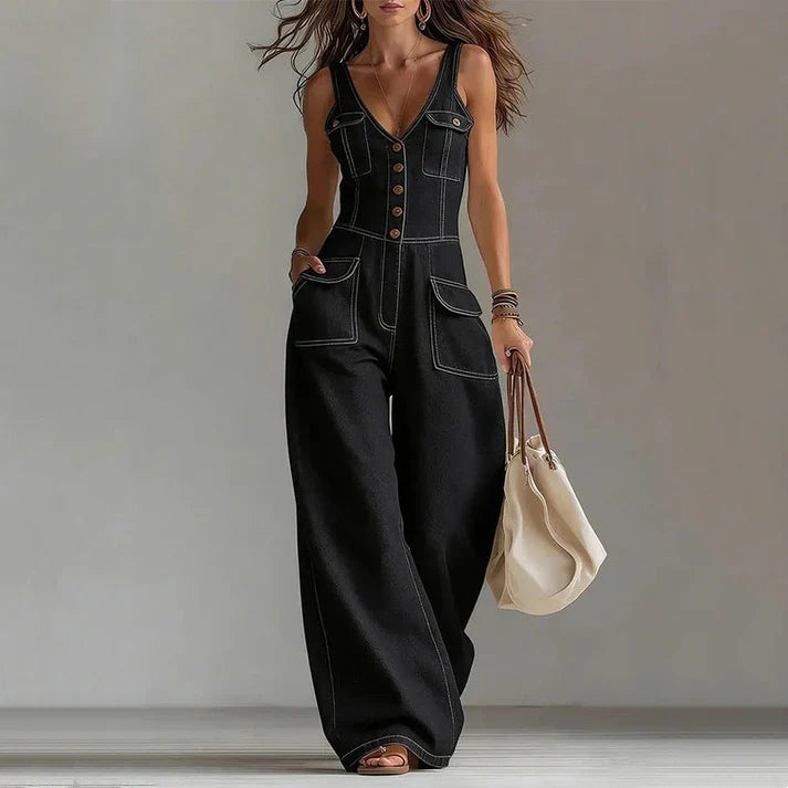 Violante | Tuta in denim senza maniche con scollo a V