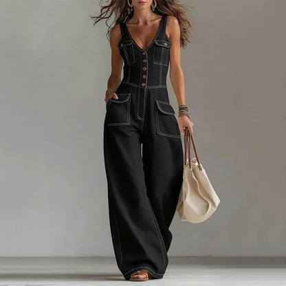 Violante | Tuta in denim senza maniche con scollo a V